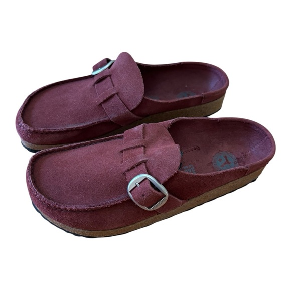 Birkenstock Buckley Womens Size 6 EU 37 Narrow Burgundy Suede Clogs Loafers - Picture 1 of 13
